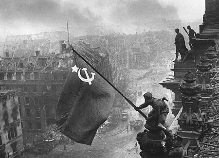 Raising a flag over the Reichstag         restoration